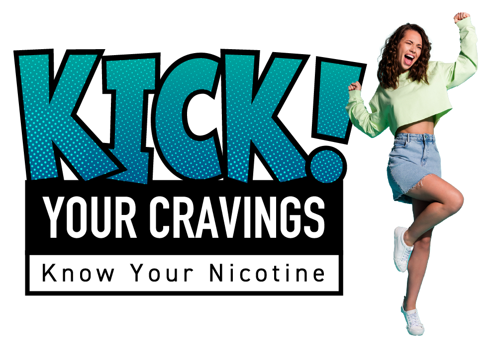 Logotipo de Kick Cravings con el lema Know Your Nicotine